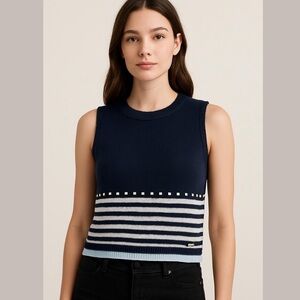 St. John Sport By Marie Gray Black Ivory Santana Wool blend Knit Studded Top P